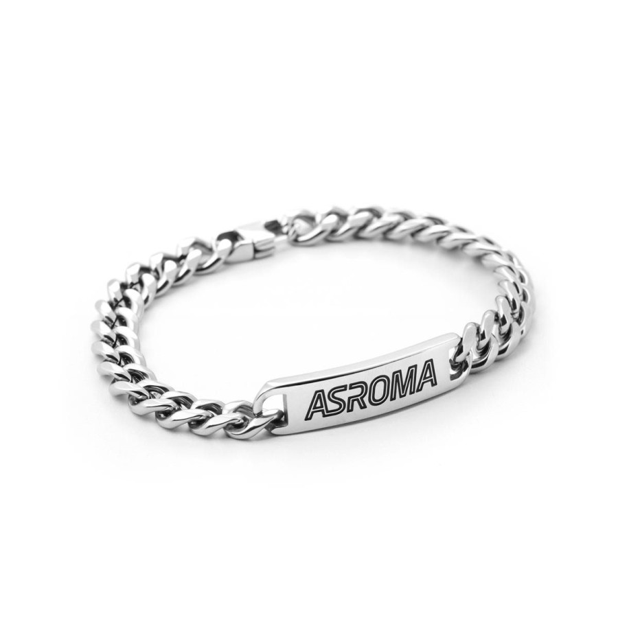 Accessori AS Roma Gioielli | Bracciale In Acciaio Anallergico Con Logo As Roma Smaltato Nero