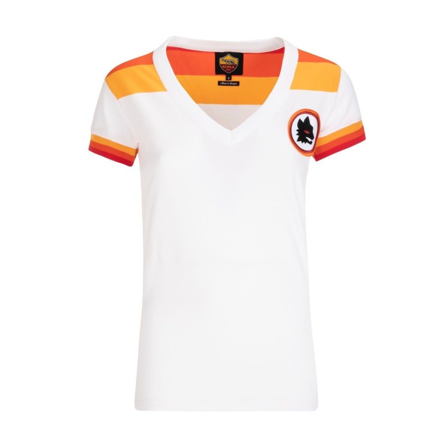 Abbigliamento AS Roma T-Shirts E Polo | Maglia Manica Corta Modello Retro Anno 1978 - 79 Donna Bianca