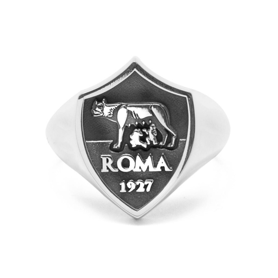 Accessori AS Roma Gioielli | Anello Chevalier Sigillo Scudo As Roma X Nove25, Unisex, Argento Brunito