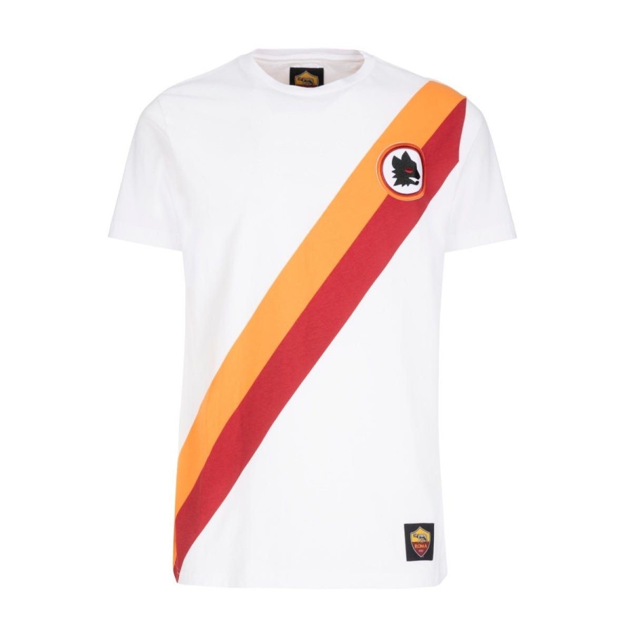 Abbigliamento AS Roma T-Shirts E Polo | T-Shirt Manica Corta Modello Retro Uomo Bianca