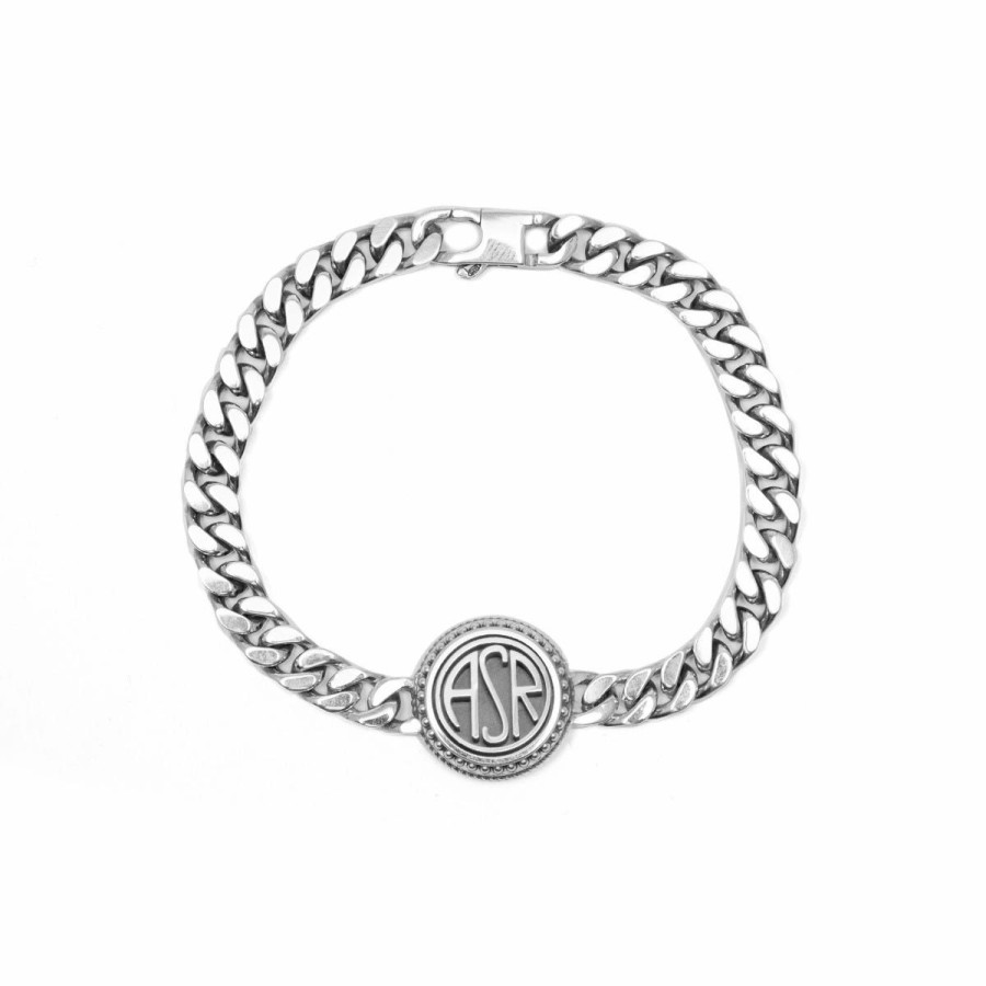 Accessori AS Roma Gioielli | Bracciale Grumetta Sigillo Asr Tondo As Roma X Nove25, Unisex, Argento Brunito