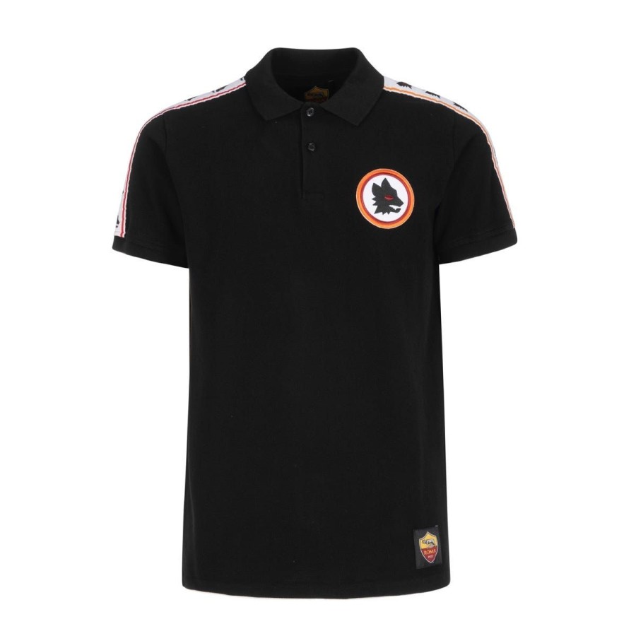 Abbigliamento AS Roma T-Shirts E Polo | Polomanica Corta Modello Retro Taper Uomo- Nera