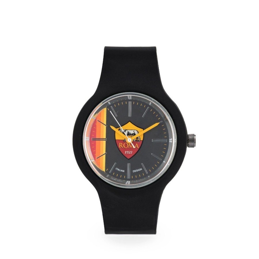 Accessori AS Roma Orologi | Orologio Al Quarzo Quadrante Nero Con Fasce Giallo E Arancio, Cassa Da 37Mm, Unisexnero