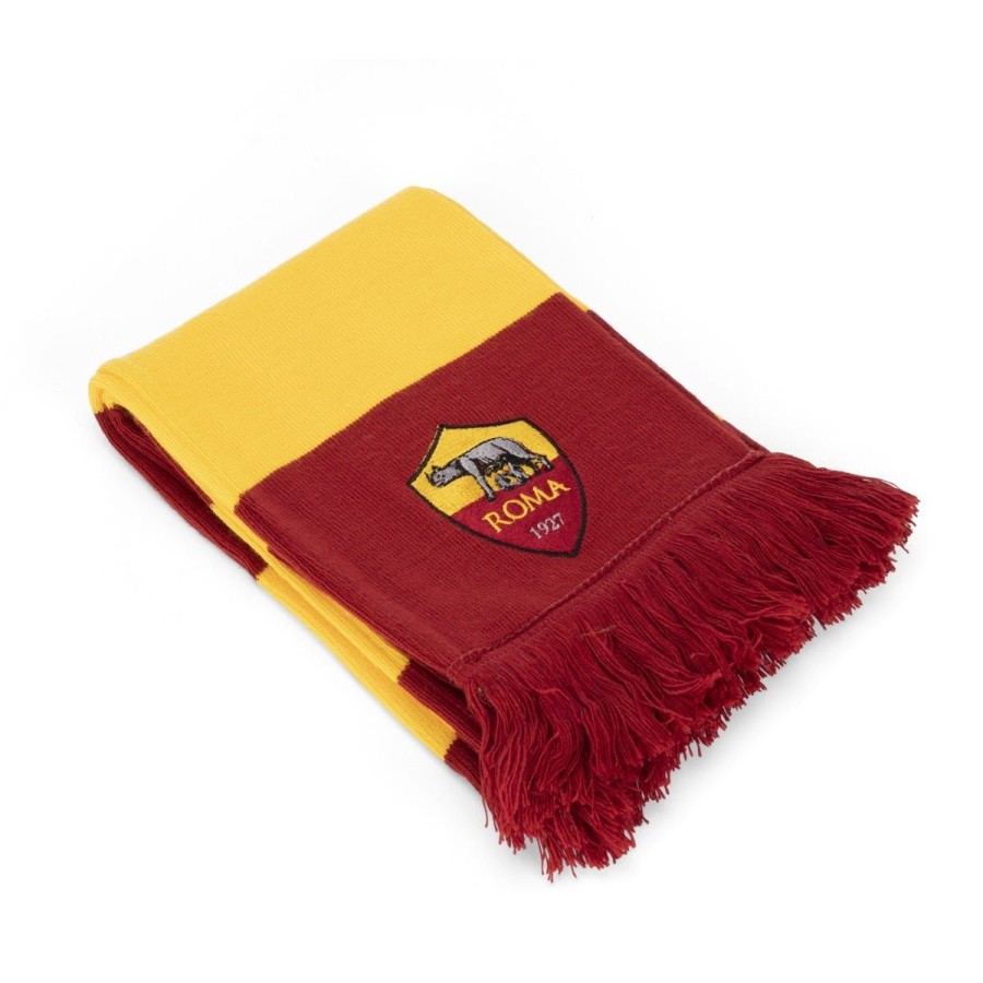 Accessori AS Roma Sciarpe | Sciarpa Tubolare A Righe Con Logo Crest, Giallo-Rossa