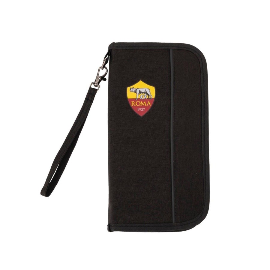 Accessori AS Roma Borse E Zaini | Portadocumenti Travel Con Stampa Asr E Logo Crest, Unisex, Nero