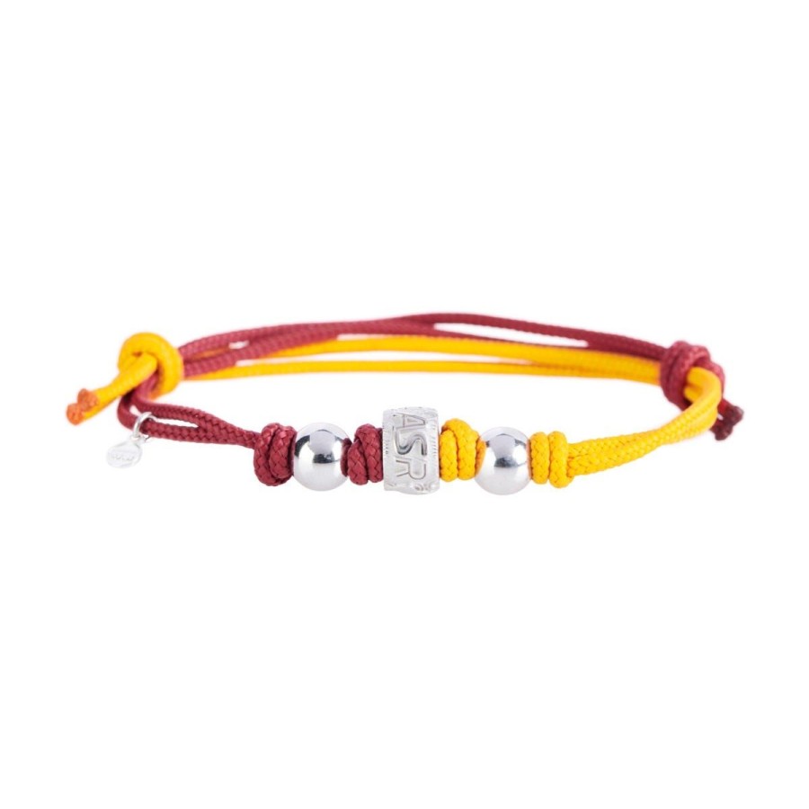 Accessori AS Roma Gioielli | Bracciale As Roma In Argento Rodiato 925 Tuum Con Grani Argento E Cordino Ecosostenibile, Unisex